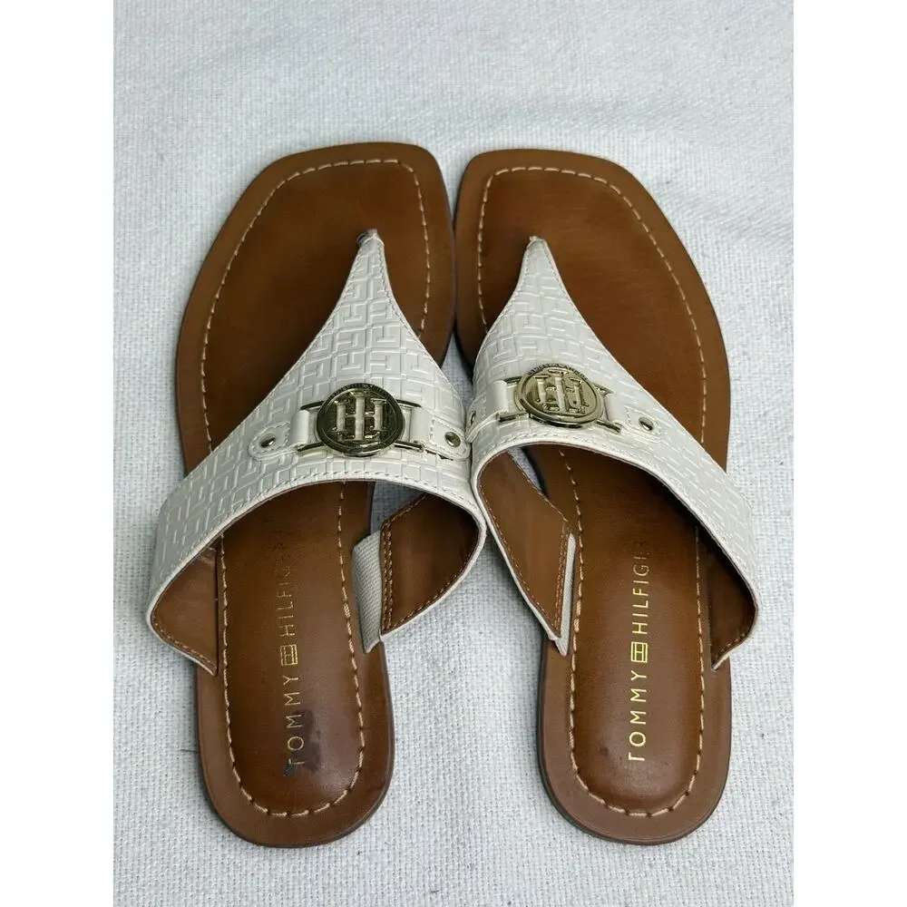 Tommy Hilfiger Sandals Womens Size 5 M Thong Slip On Flats White